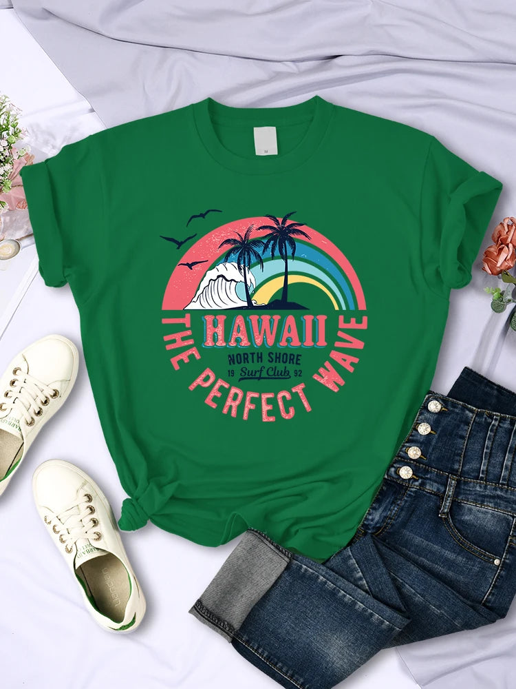 Hawaii The Perfect Wave Womens Tshirt Summer Breathable Casual T Shirt Fashion Soft Tops Hip Hop Oversize Fashion T Shirt Women