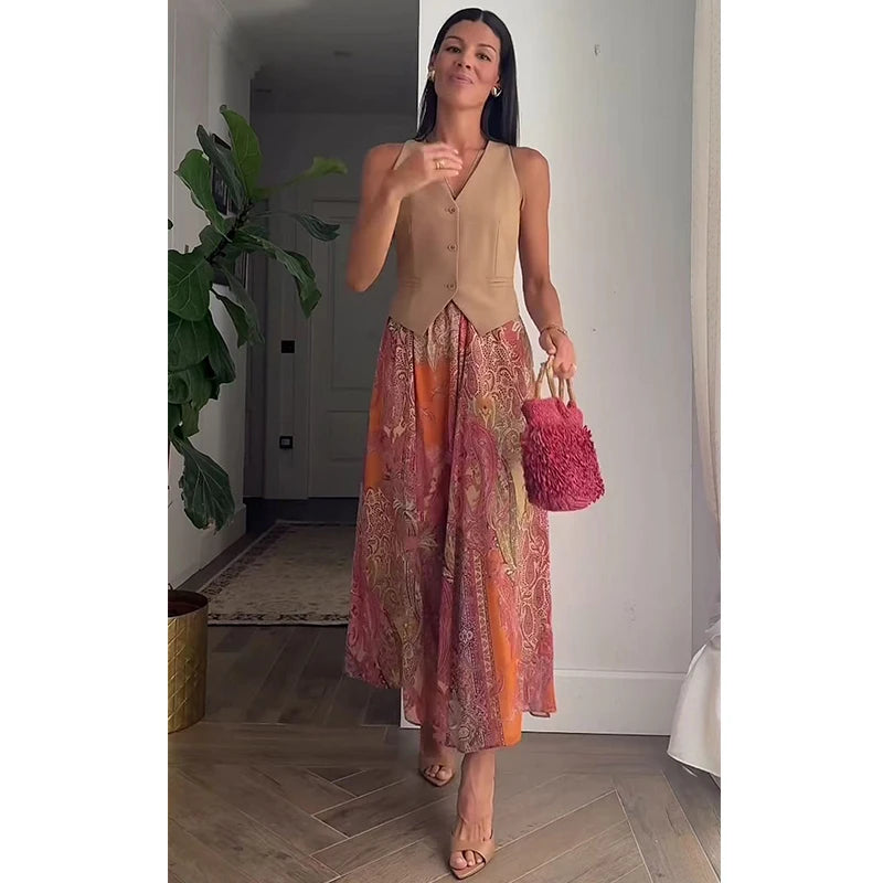 Summer New Skirts Women's 2026 New Fashion Retro Print High Waist Skirts Chic Summer Travel Joker Holiday Women's Skirts